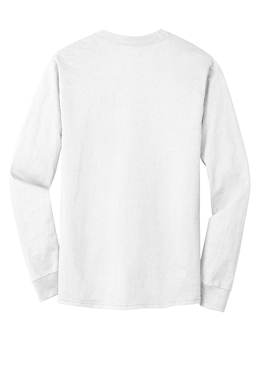 Hanes 5186 Mens Beefy-T Long Sleeve Crewneck T-Shirt White Flat Back