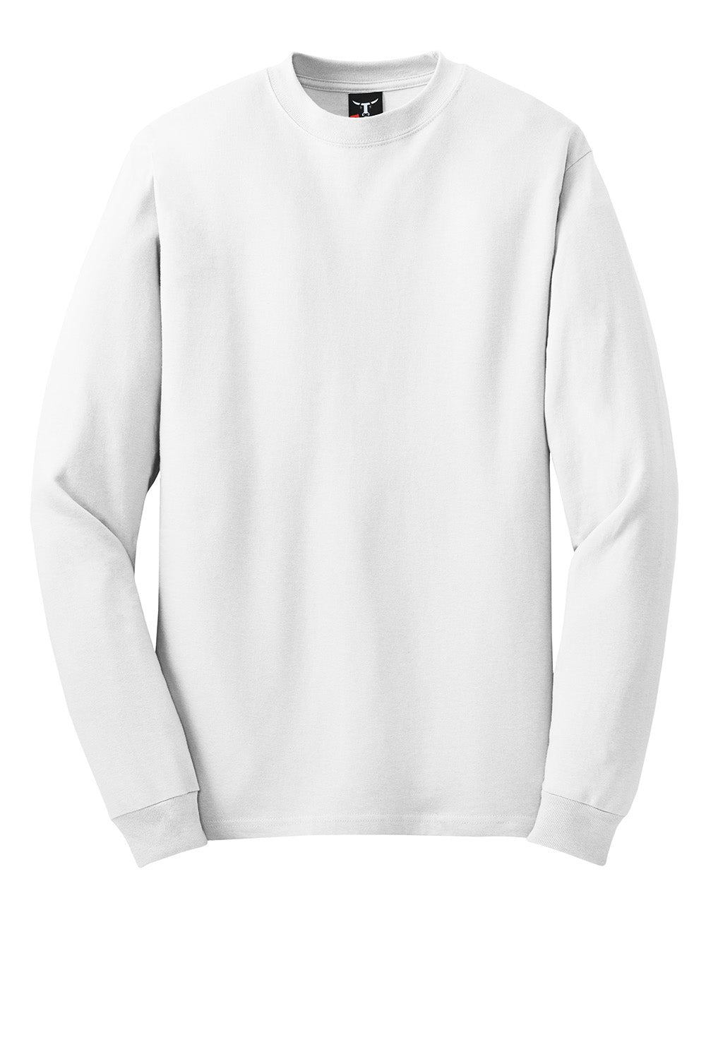 Hanes 5186 Mens Beefy-T Long Sleeve Crewneck T-Shirt White Flat Front