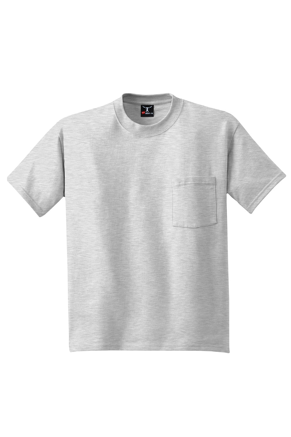 Hanes 5190/5190P Mens Beefy-T Short Sleeve Crewneck T-Shirt w/ Pocket Ash Grey Flat Front