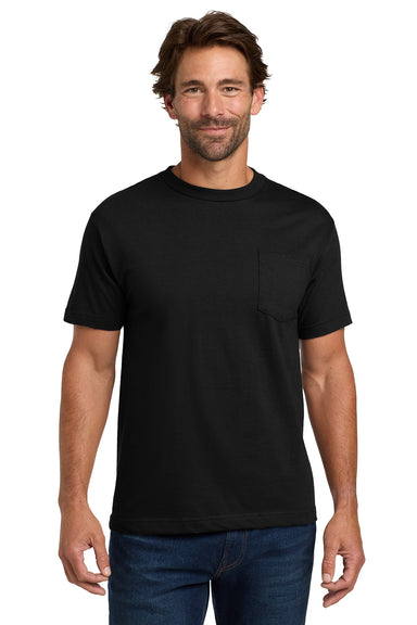 Hanes 5190/5190P Mens Beefy-T Short Sleeve Crewneck T-Shirt w/ Pocket Black Model Front