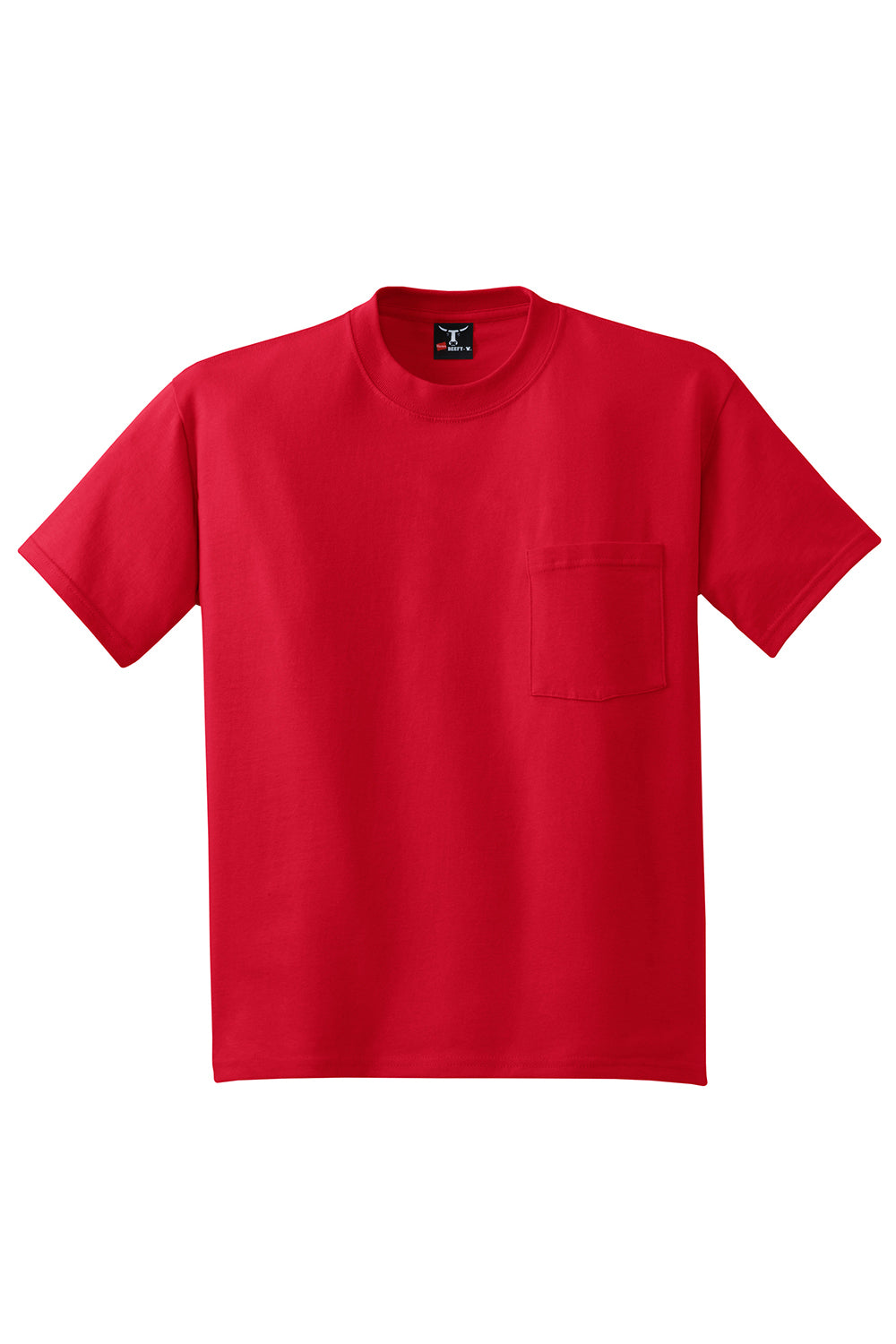 Hanes 5190/5190P Mens Beefy-T Short Sleeve Crewneck T-Shirt w/ Pocket Deep Red Flat Front