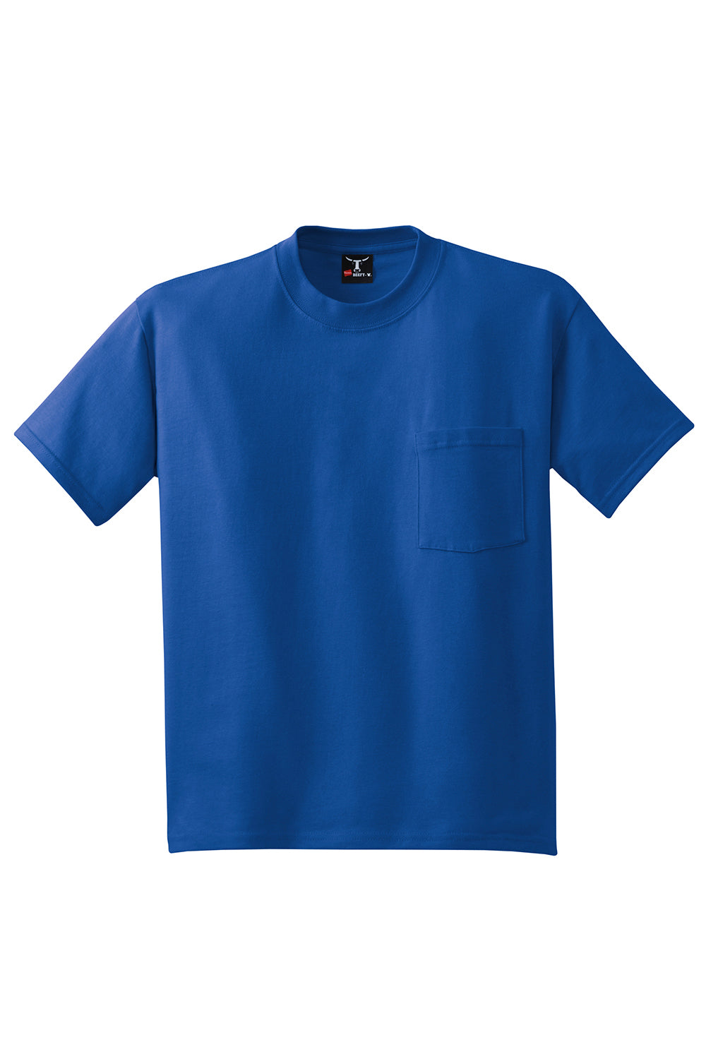 Hanes 5190/5190P Mens Beefy-T Short Sleeve Crewneck T-Shirt w/ Pocket Deep Royal Blue Flat Front