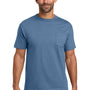 Hanes Mens Beefy-T Short Sleeve Crewneck T-Shirt w/ Pocket - Denim Blue