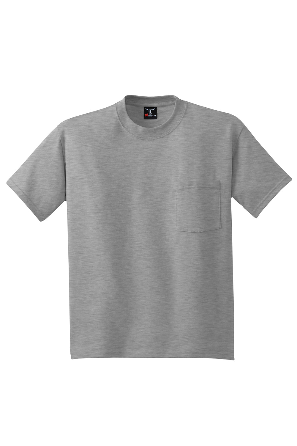 Hanes 5190/5190P Mens Beefy-T Short Sleeve Crewneck T-Shirt w/ Pocket Light Steel Grey Flat Front