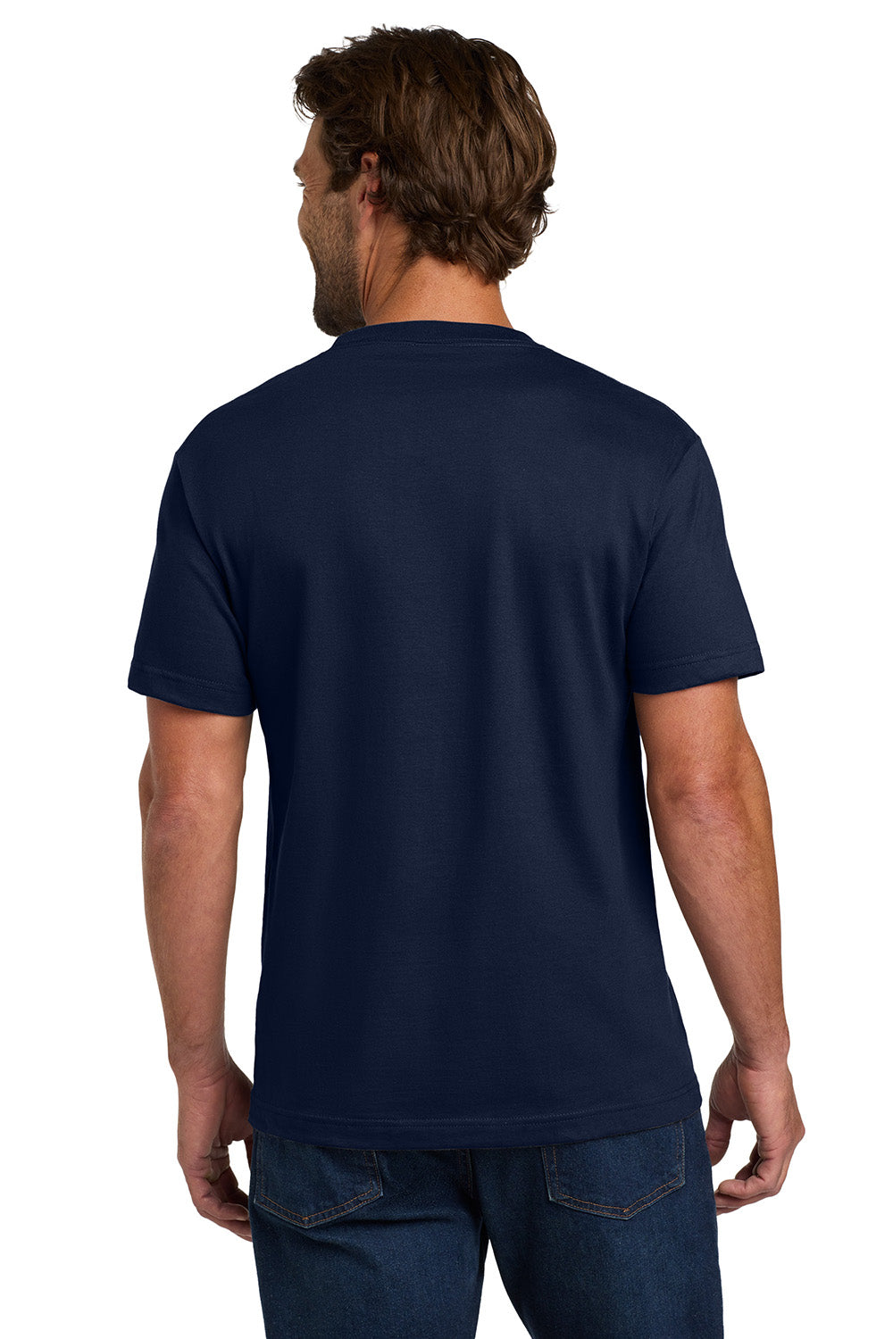 Hanes 5190/5190P Mens Beefy-T Short Sleeve Crewneck T-Shirt w/ Pocket Navy Blue Model Back