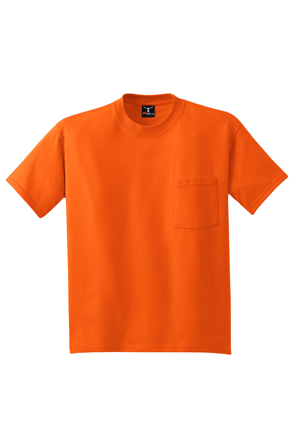 Hanes 5190/5190P Mens Beefy-T Short Sleeve Crewneck T-Shirt w/ Pocket Orange Flat Front