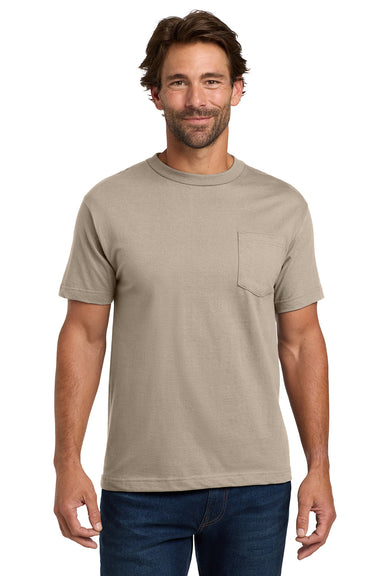 Hanes 5190/5190P Mens Beefy-T Short Sleeve Crewneck T-Shirt w/ Pocket Sand Model Front