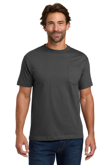 Hanes 5190/5190P Mens Beefy-T Short Sleeve Crewneck T-Shirt w/ Pocket Smoke Grey Model Front