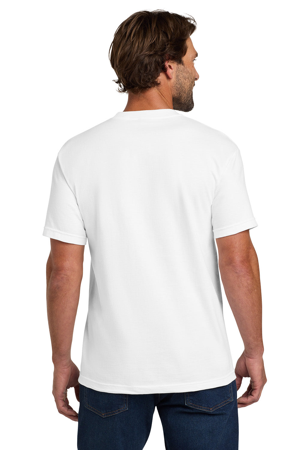 Hanes 5190/5190P Mens Beefy-T Short Sleeve Crewneck T-Shirt w/ Pocket White Model Back