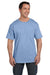 Hanes 5190/5190P Mens Beefy-T Short Sleeve Crewneck T-Shirt w/ Pocket Light Blue Model Front