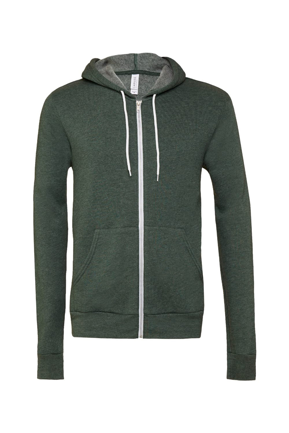 Bella + Canvas BC3739/3739 Mens Fleece Full Zip Hooded Sweatshirt Hoodie Heather Forest Green Flat Front