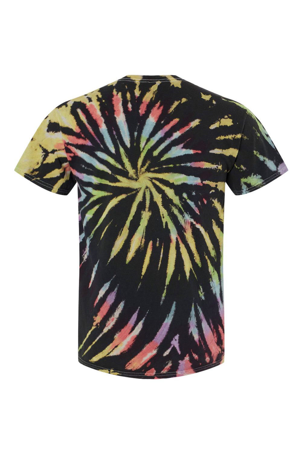 Dyenomite 200MS Mens Spiral Tie Dyed Short Sleeve Crewneck T-Shirt Aurora Flat Back