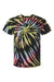 Dyenomite 200MS Mens Spiral Tie Dyed Short Sleeve Crewneck T-Shirt Aurora Flat Front