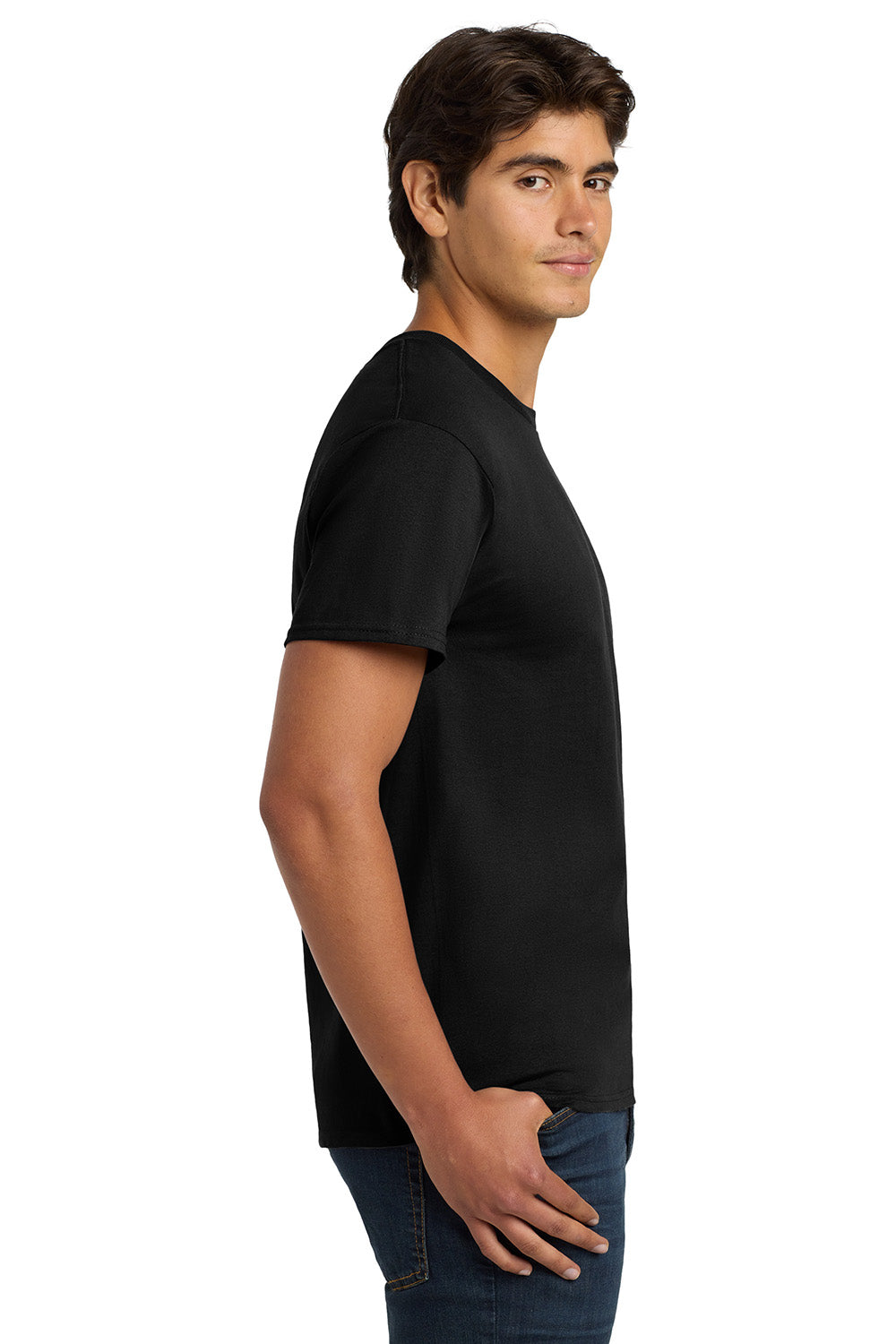 Hanes 5250/5250T Mens ComfortSoft Short Sleeve Crewneck T-Shirt Black Model Side