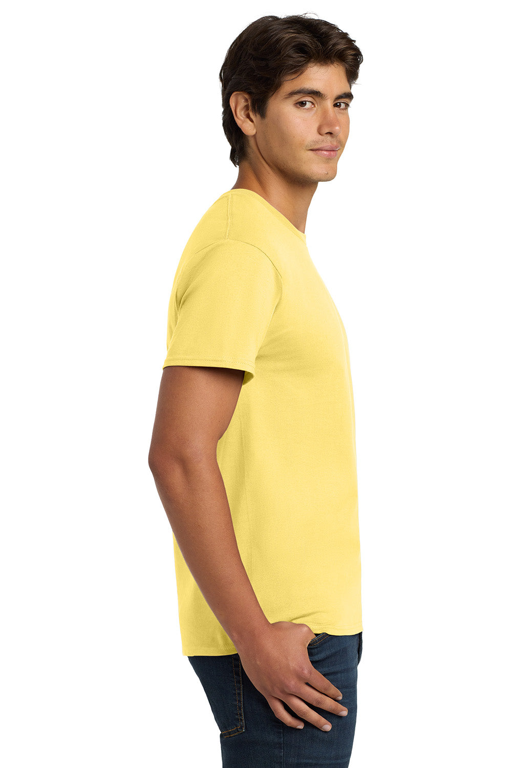 Hanes 5250/5250T Mens ComfortSoft Short Sleeve Crewneck T-Shirt Daffodil Yellow Model Side