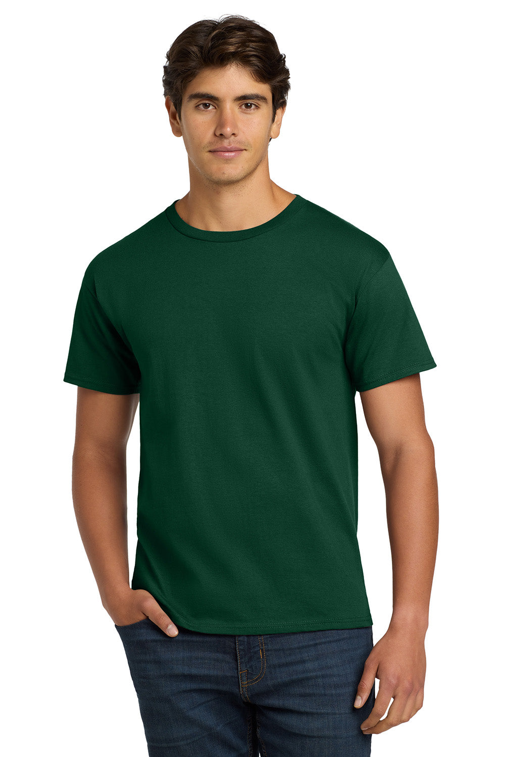 Hanes 5250/5250T Mens ComfortSoft Short Sleeve Crewneck T-Shirt Deep Forest Green Model Front