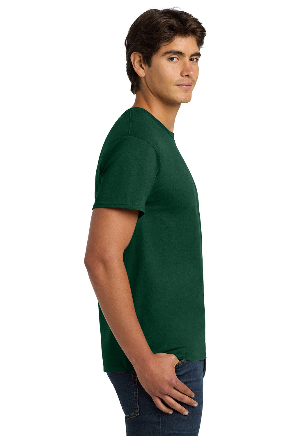 Hanes 5250/5250T Mens ComfortSoft Short Sleeve Crewneck T-Shirt Deep Forest Green Model Side