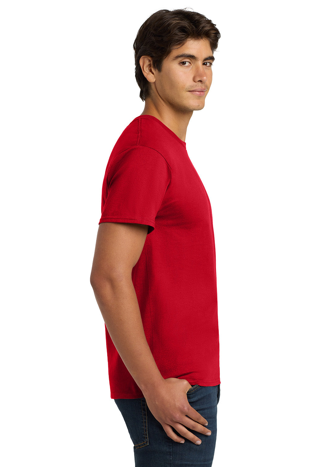 Hanes 5250/5250T Mens ComfortSoft Short Sleeve Crewneck T-Shirt Deep Red Model Side