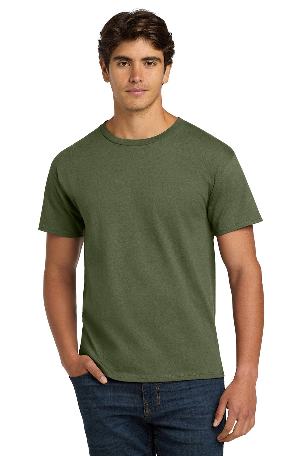 Hanes 5250/5250T Mens ComfortSoft Short Sleeve Crewneck T-Shirt Fatigue Green Model Front