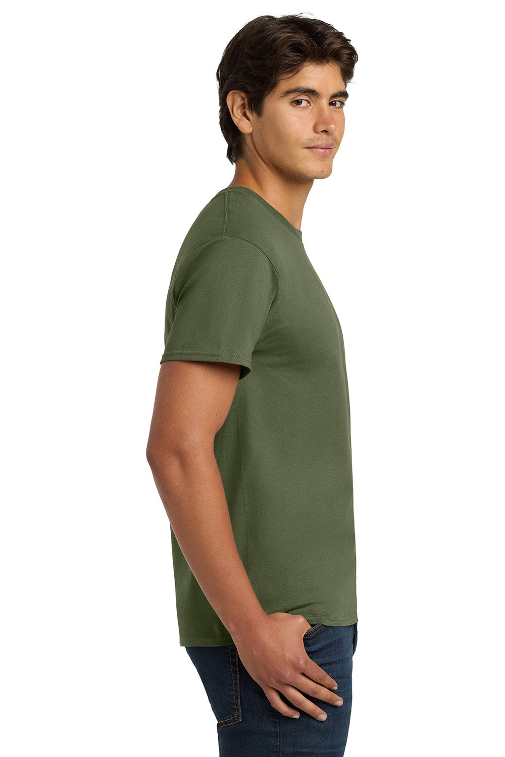 Hanes 5250/5250T Mens ComfortSoft Short Sleeve Crewneck T-Shirt Fatigue Green Model Side