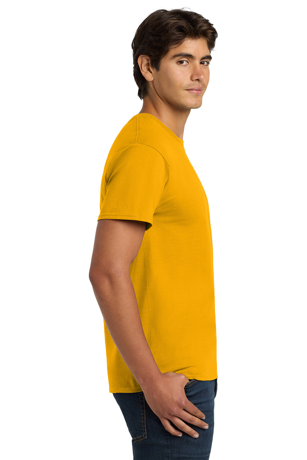 Hanes 5250/5250T Mens ComfortSoft Short Sleeve Crewneck T-Shirt Gold Model Side