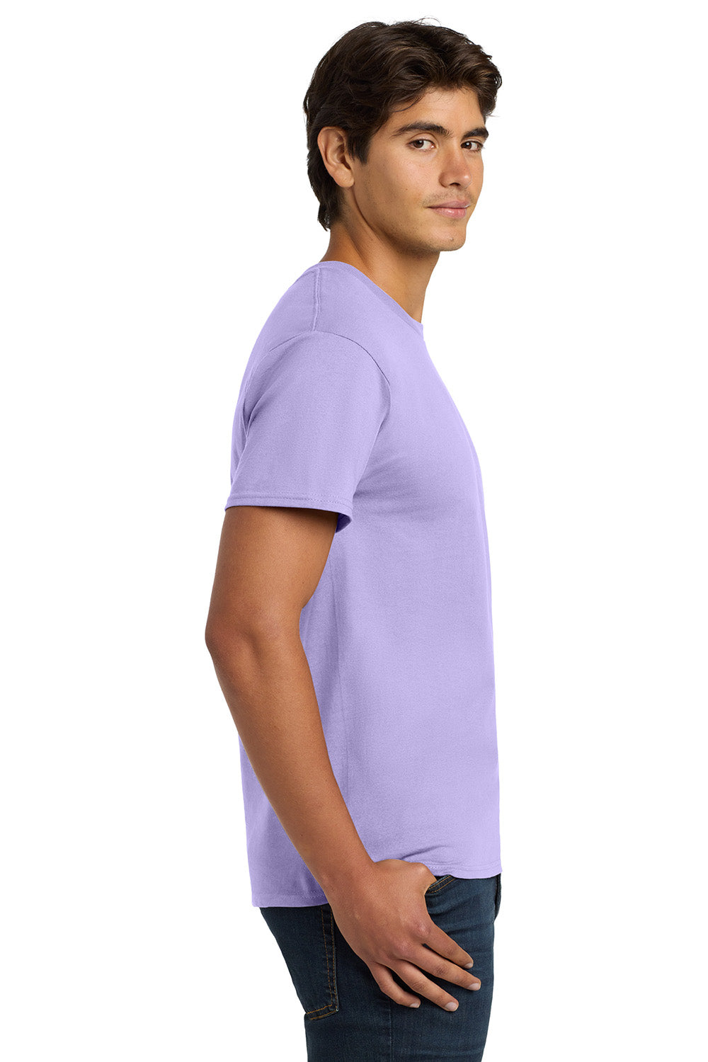 Hanes 5250/5250T Mens ComfortSoft Short Sleeve Crewneck T-Shirt Lavender Purple Model Side