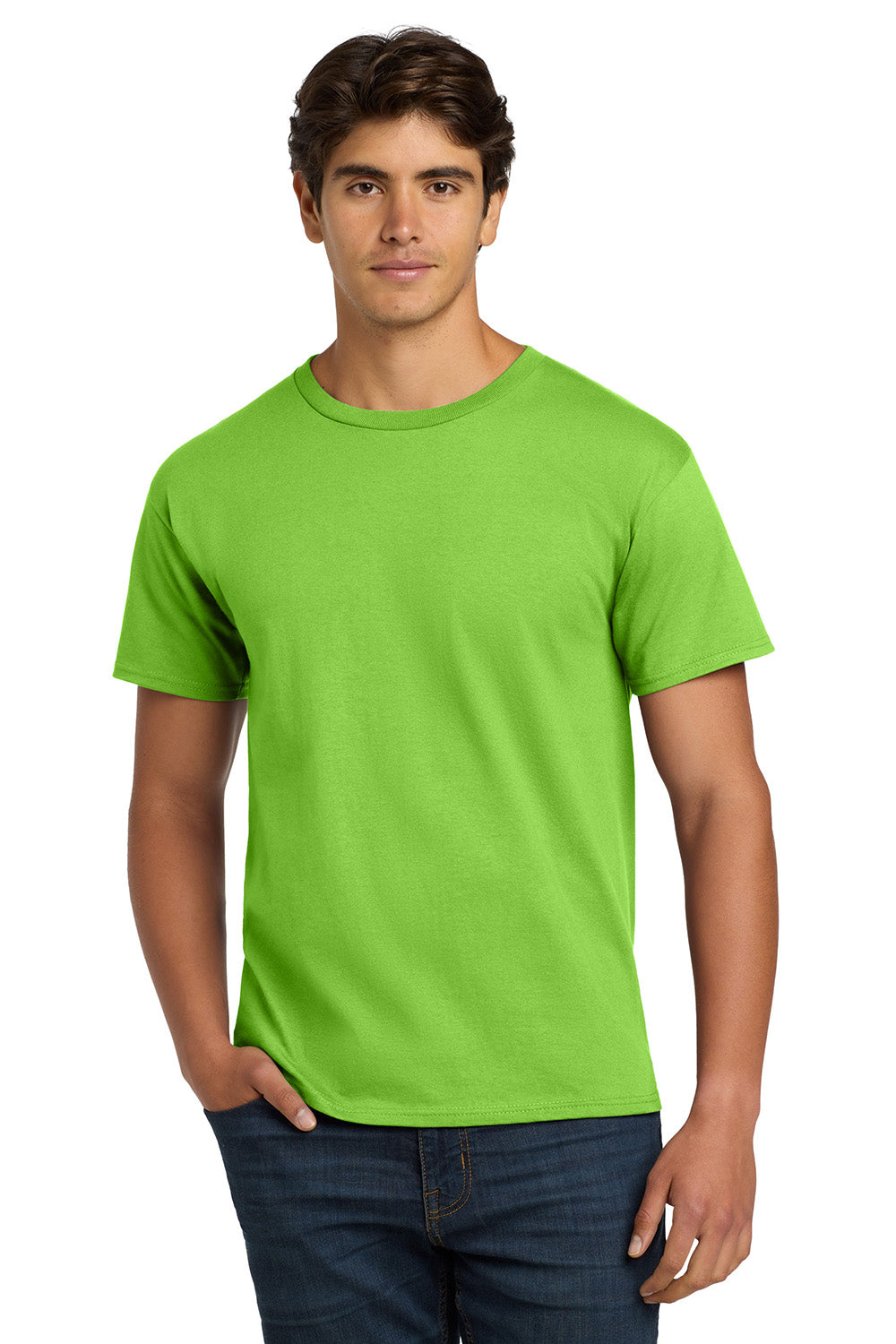 Hanes 5250/5250T Mens ComfortSoft Short Sleeve Crewneck T-Shirt Lime Green Model Front