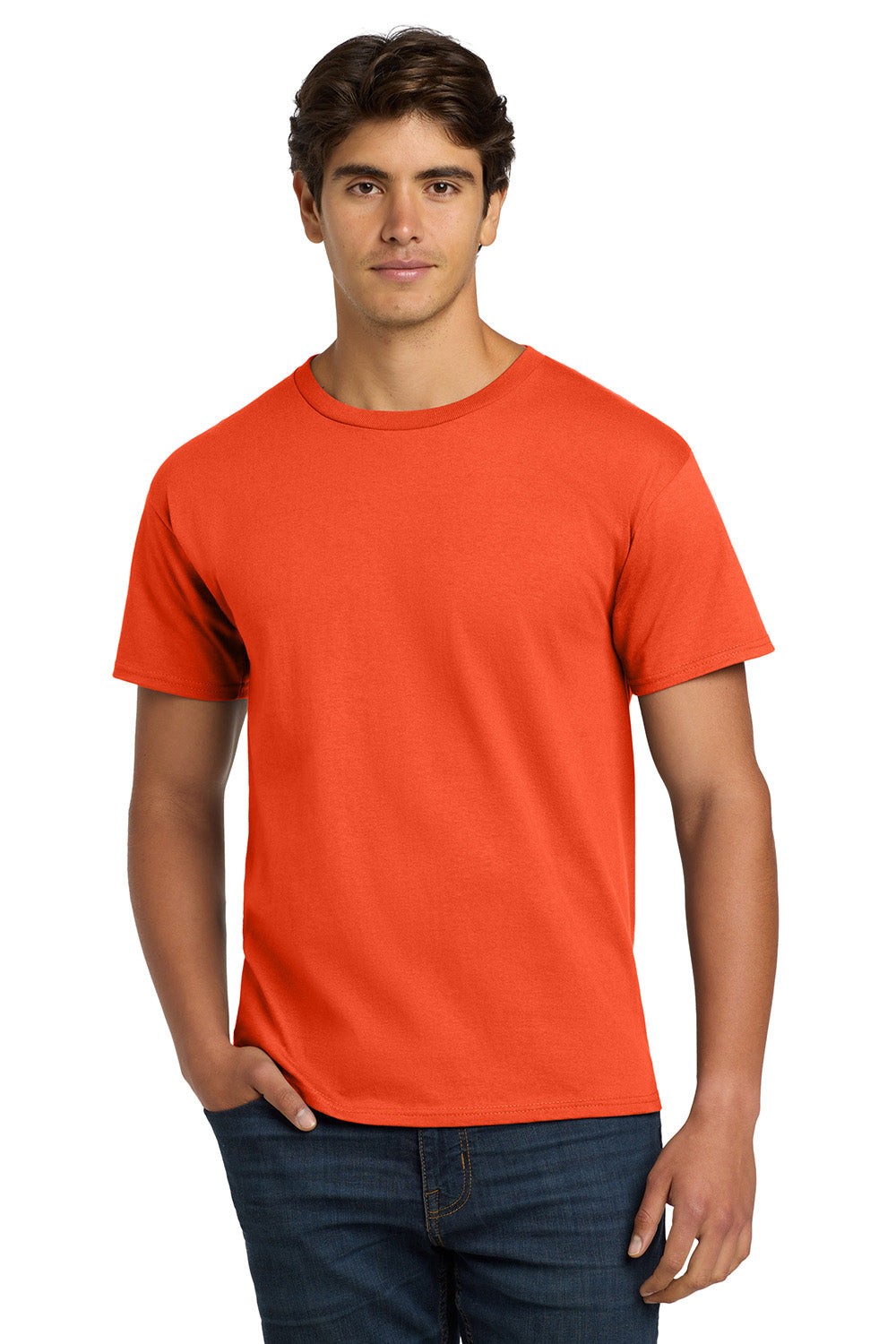 Hanes 5250/5250T Mens ComfortSoft Short Sleeve Crewneck T-Shirt Orange Model Front