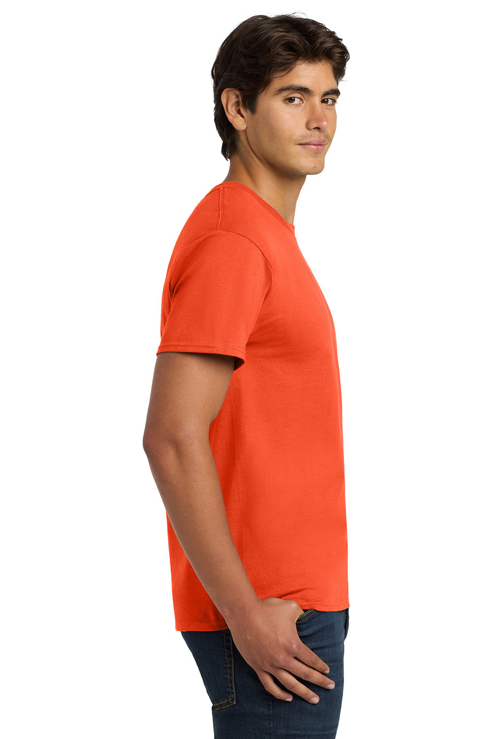 Hanes 5250/5250T Mens ComfortSoft Short Sleeve Crewneck T-Shirt Orange Model Side