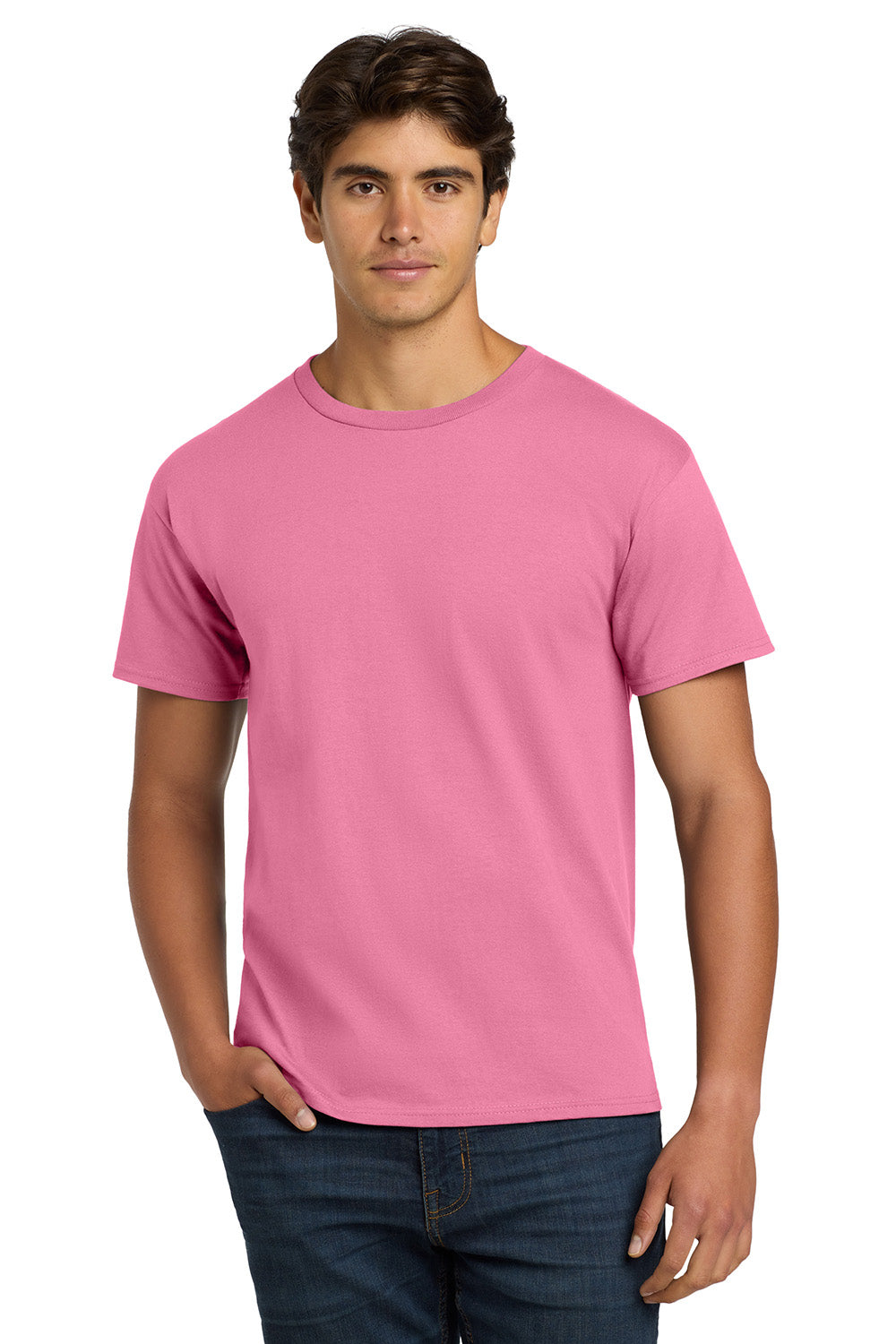 Hanes 5250/5250T Mens ComfortSoft Short Sleeve Crewneck T-Shirt Pink Model Front