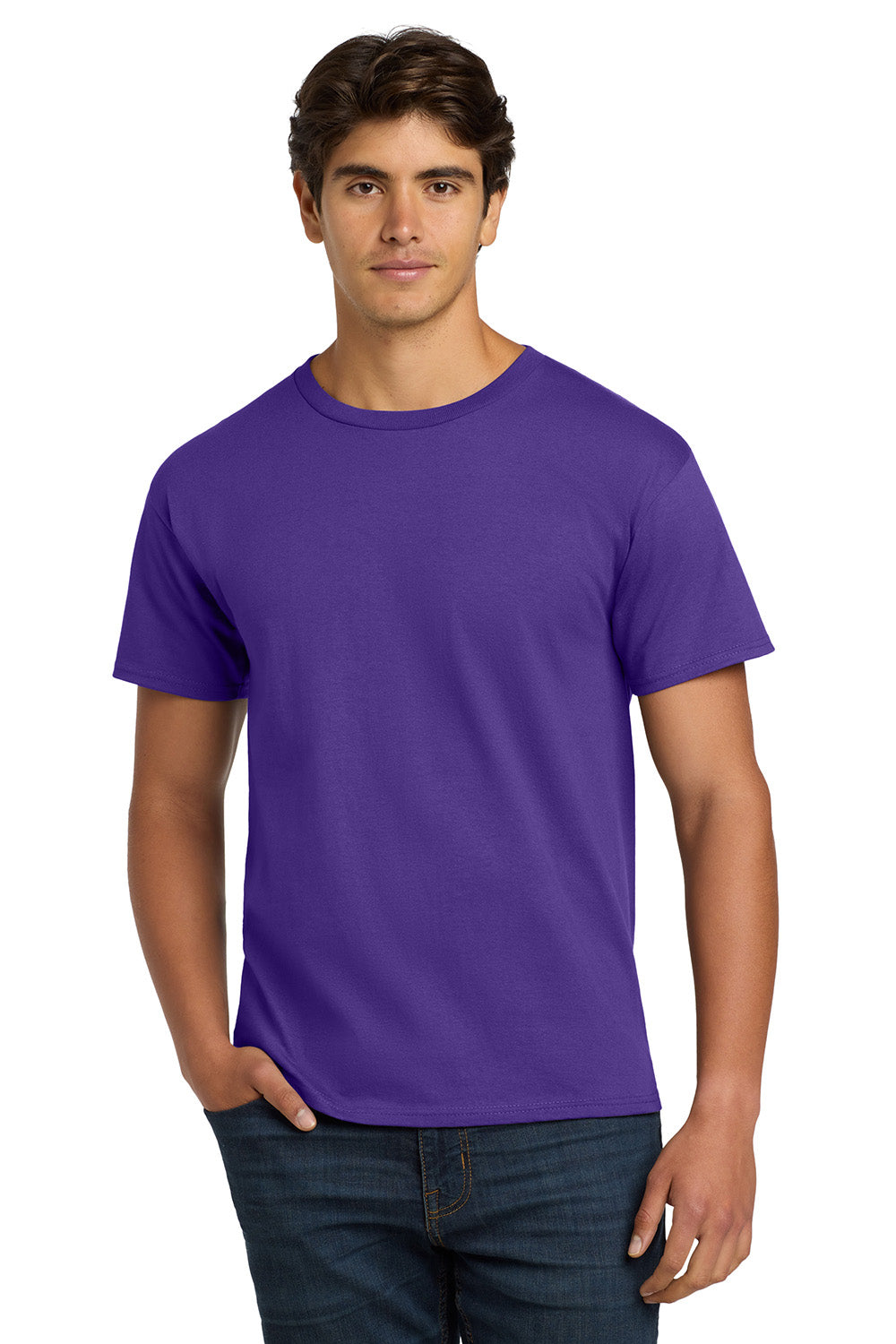 Hanes 5250/5250T Mens ComfortSoft Short Sleeve Crewneck T-Shirt Purple Model Front