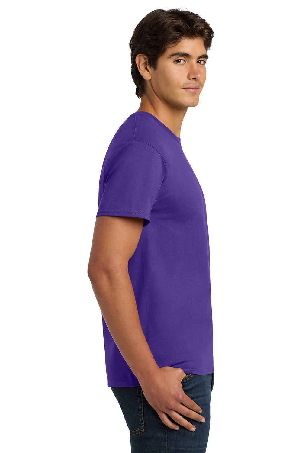 Hanes 5250/5250T Mens ComfortSoft Short Sleeve Crewneck T-Shirt Purple Model Side