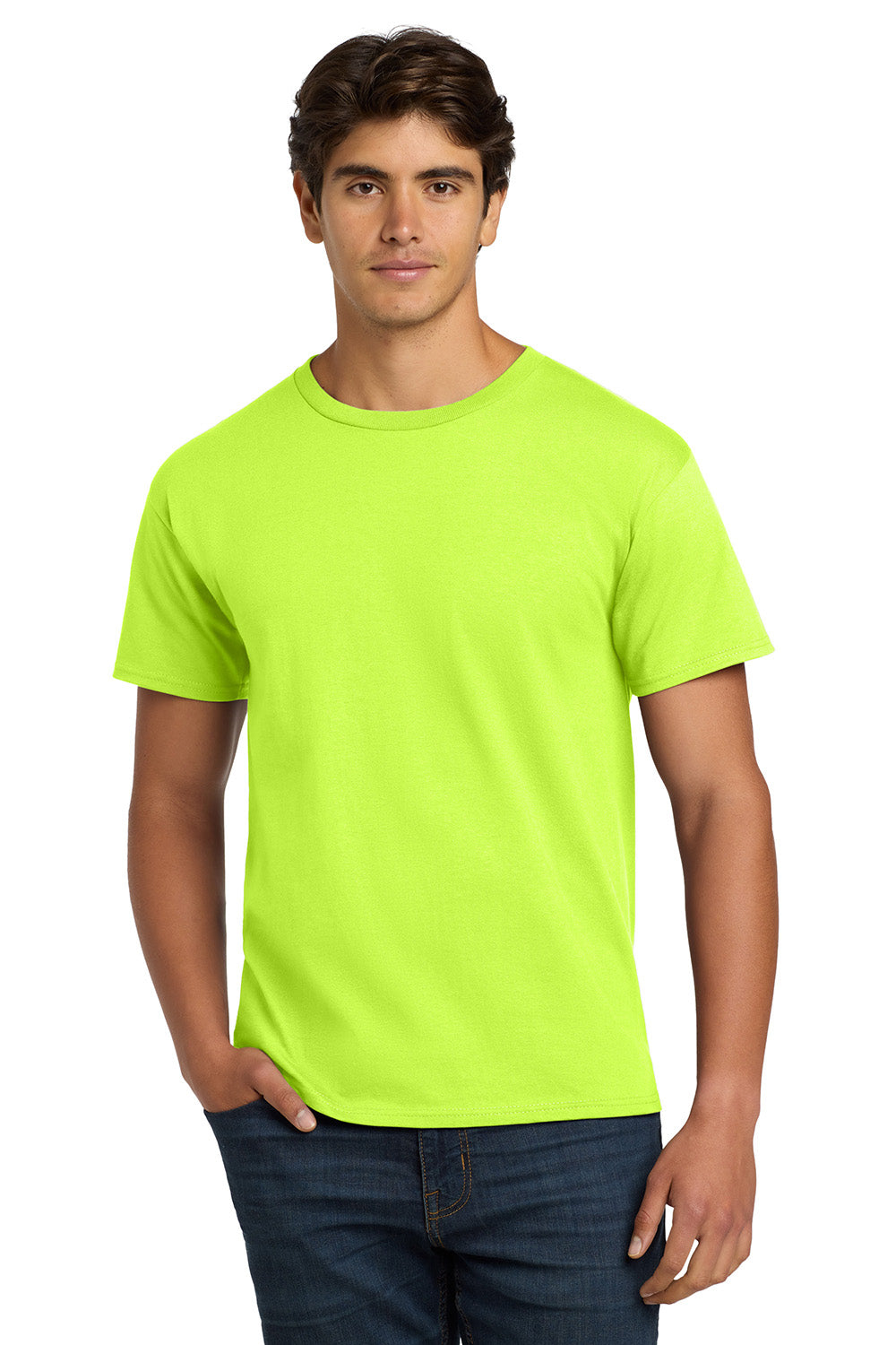 Hanes 5250/5250T Mens ComfortSoft Short Sleeve Crewneck T-Shirt Safety Green Model Front