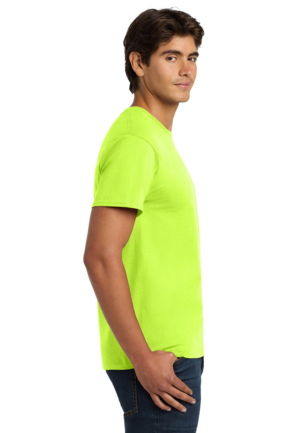 Hanes 5250/5250T Mens ComfortSoft Short Sleeve Crewneck T-Shirt Safety Green Model Side