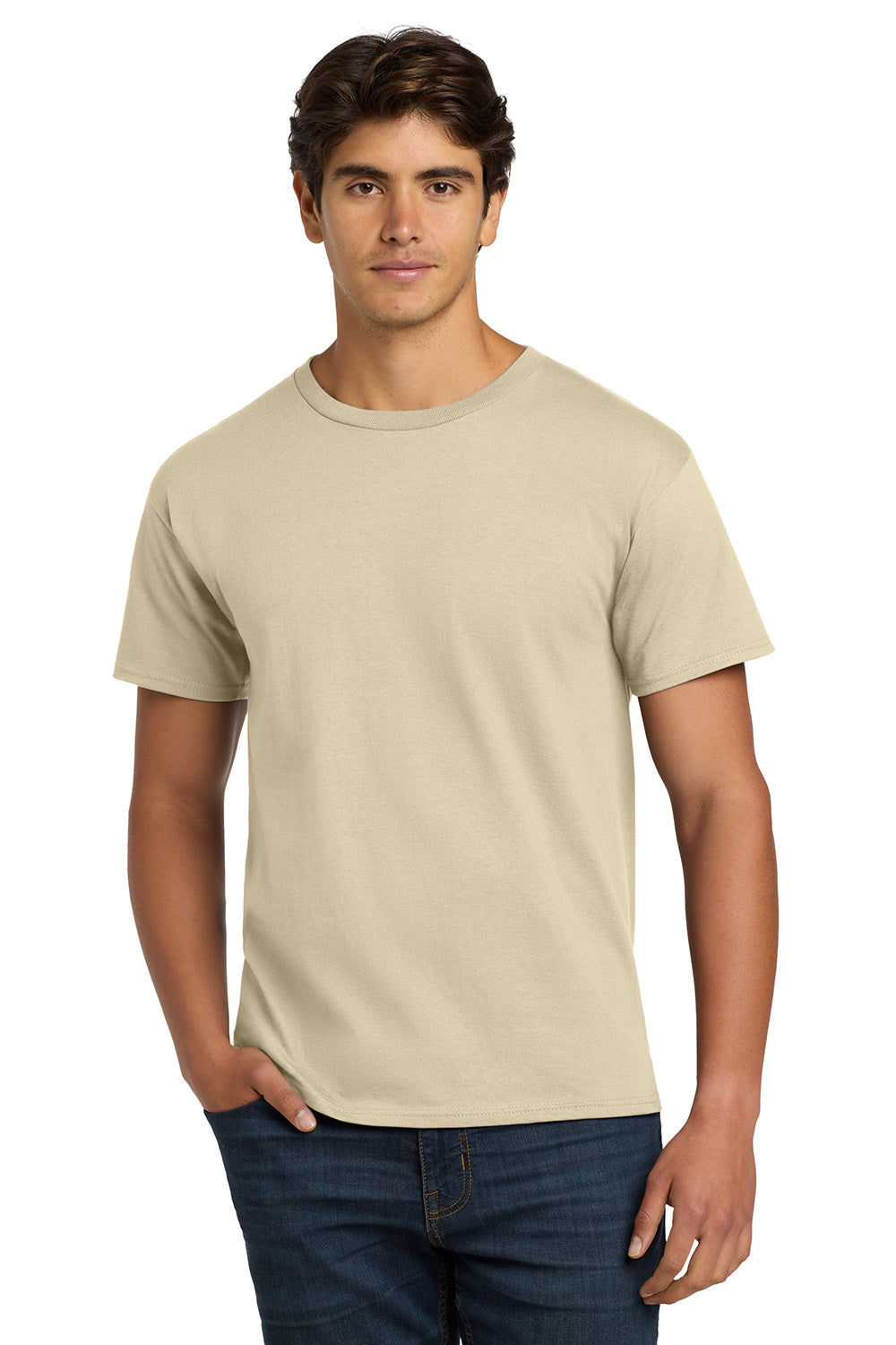 Hanes 5250/5250T Mens ComfortSoft Short Sleeve Crewneck T-Shirt Sand Model Front