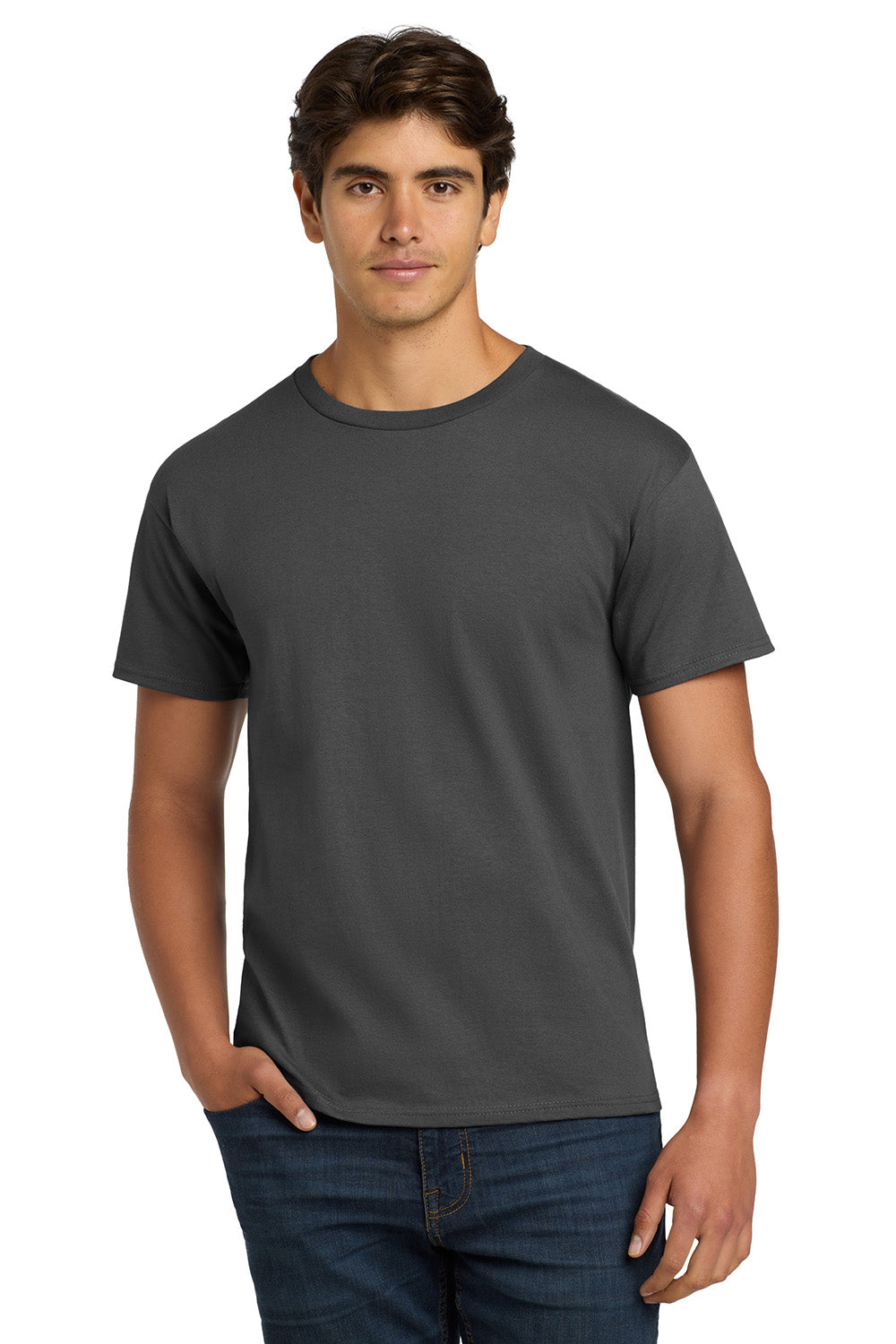 Hanes 5250/5250T Mens ComfortSoft Short Sleeve Crewneck T-Shirt Smoke Grey Model Front