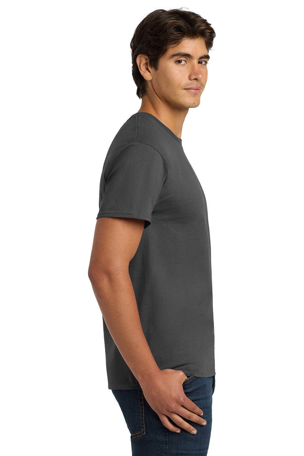 Hanes 5250/5250T Mens ComfortSoft Short Sleeve Crewneck T-Shirt Smoke Grey Model Side