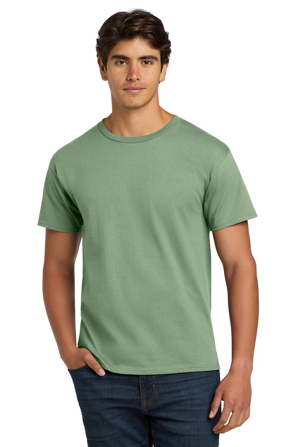 Hanes 5250/5250T Mens ComfortSoft Short Sleeve Crewneck T-Shirt Stonewashed Green Model Front