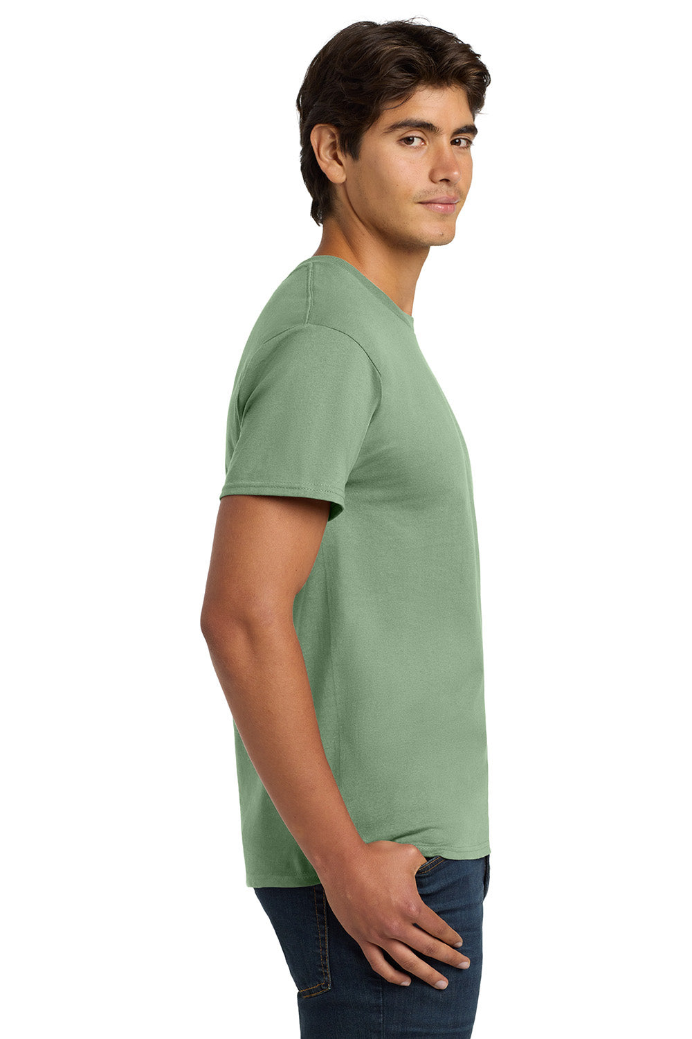 Hanes 5250/5250T Mens ComfortSoft Short Sleeve Crewneck T-Shirt Stonewashed Green Model Side