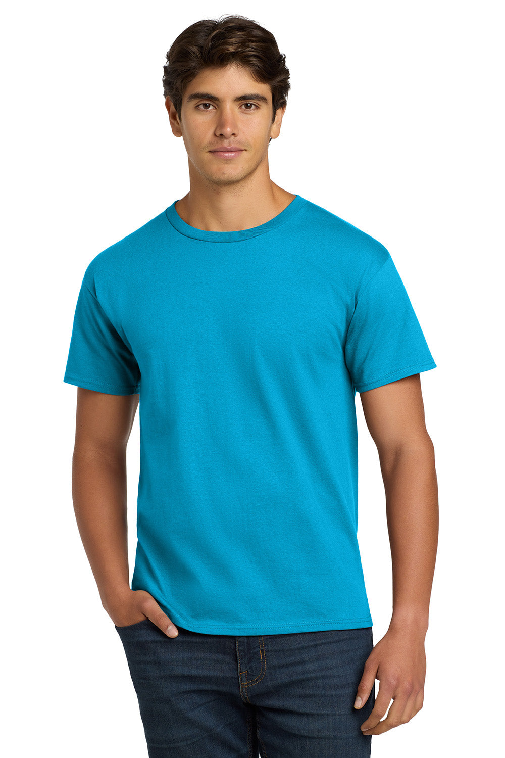 Hanes 5250/5250T Mens ComfortSoft Short Sleeve Crewneck T-Shirt Teal Blue Model Front