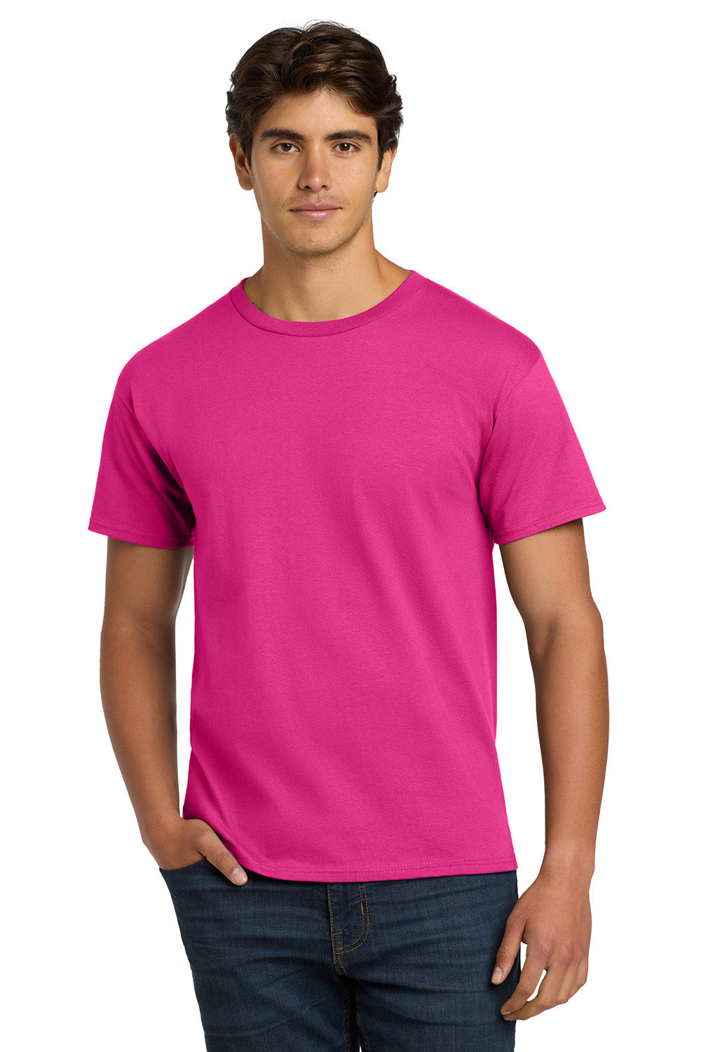 Hanes 5250/5250T Mens ComfortSoft Short Sleeve Crewneck T-Shirt Wow Pink Model Front