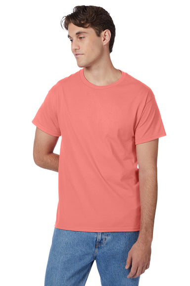 Hanes 5250/5250T Mens ComfortSoft Short Sleeve Crewneck T-Shirt Charisma Coral Model Front