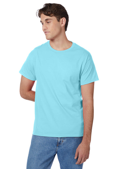 Hanes 5250/5250T Mens ComfortSoft Short Sleeve Crewneck T-Shirt Clean Mint Blue Model Front