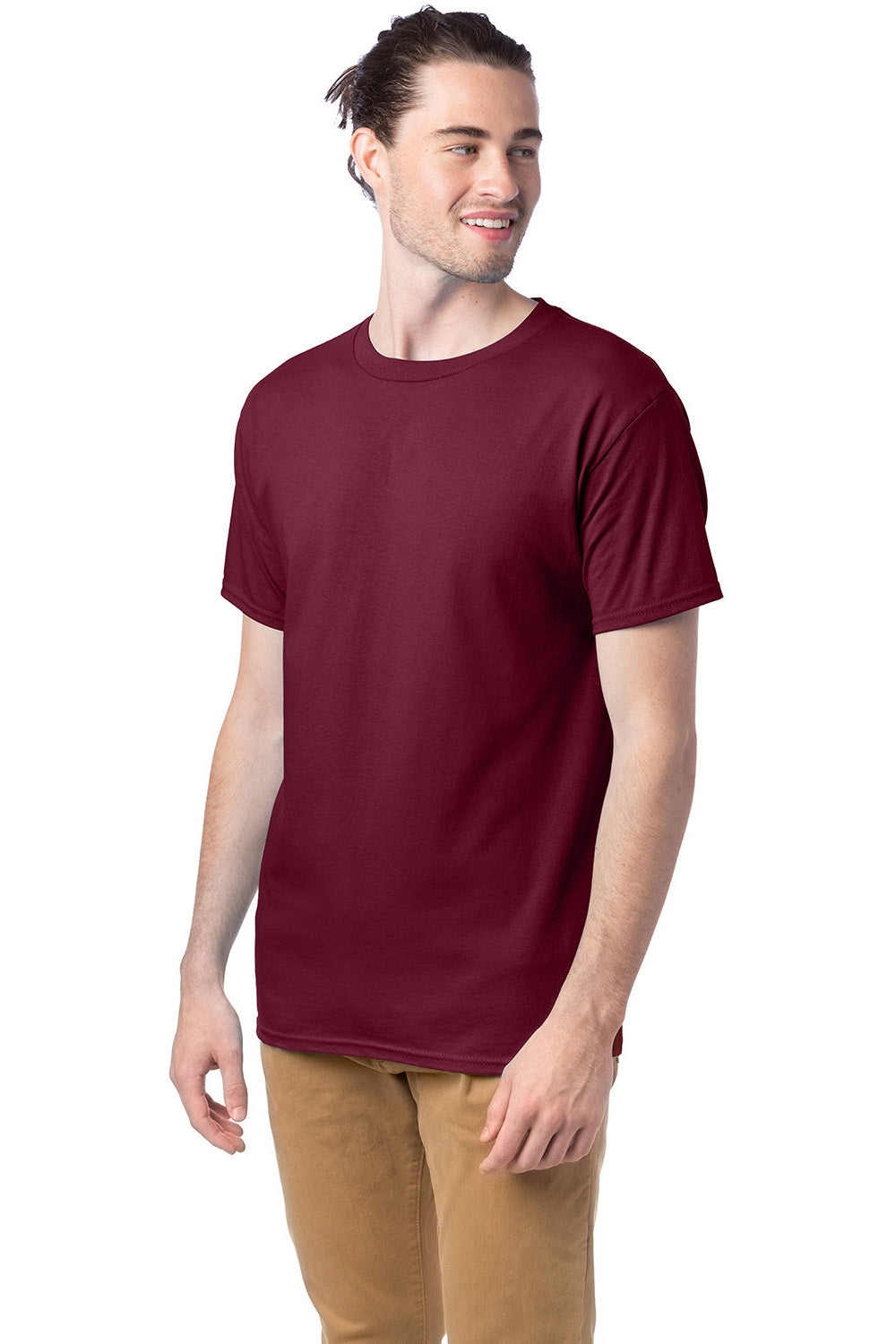 Hanes 5280 Mens ComfortSoft Short Sleeve Crewneck T-Shirt Maroon Model 3Q