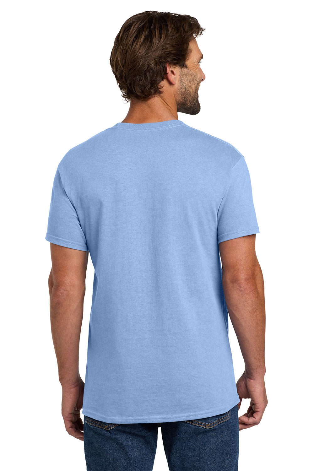 Hanes 5280 Mens ComfortSoft Short Sleeve Crewneck T-Shirt Light Blue Model Back