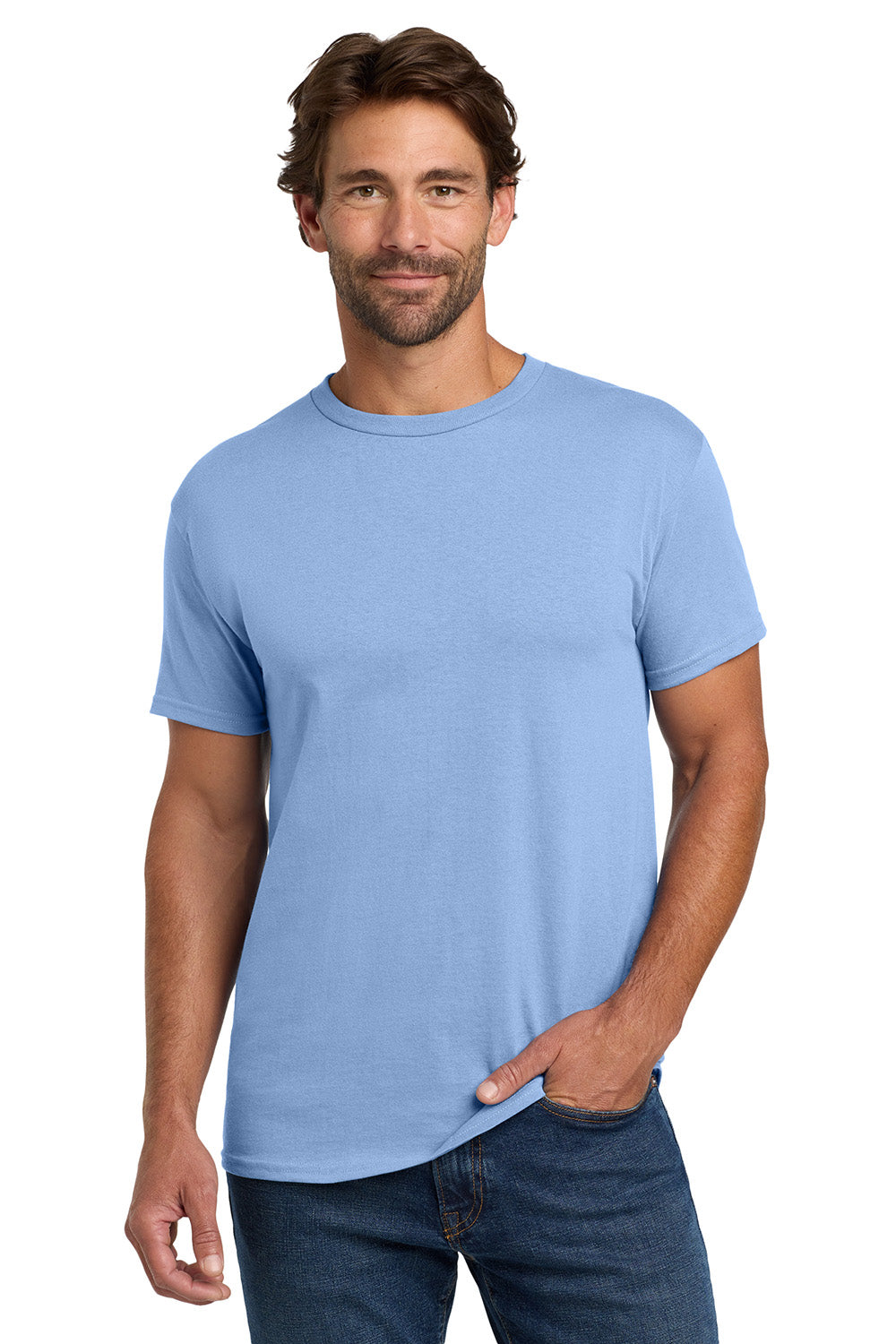 Hanes 5280 Mens ComfortSoft Short Sleeve Crewneck T-Shirt Light Blue Model Front