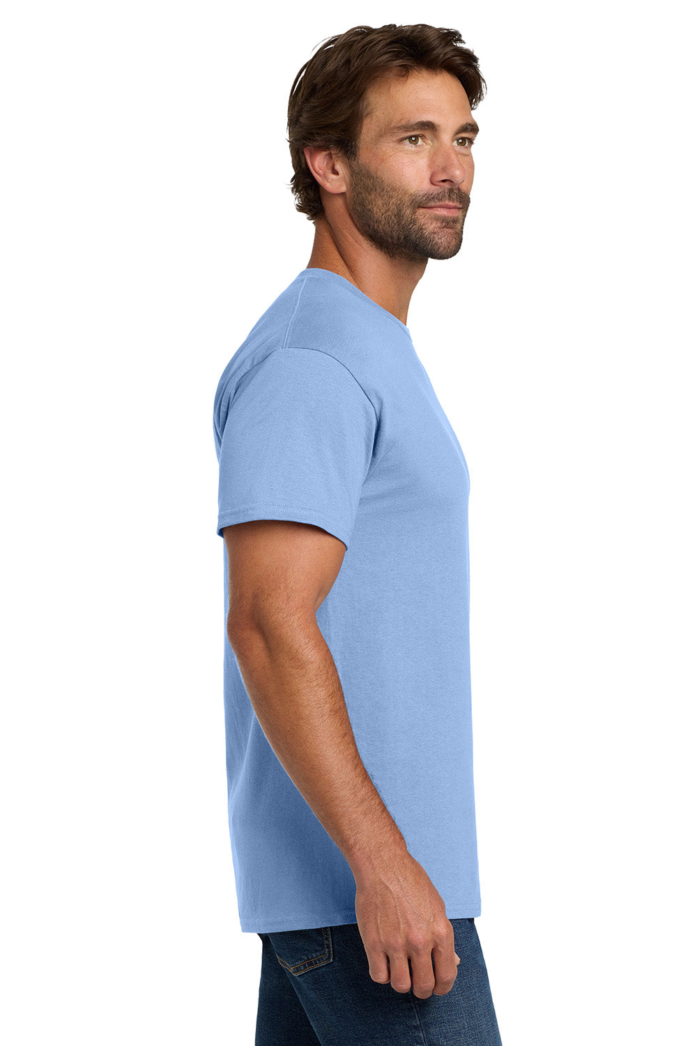 Hanes 5280 Mens ComfortSoft Short Sleeve Crewneck T-Shirt Light Blue Model Side