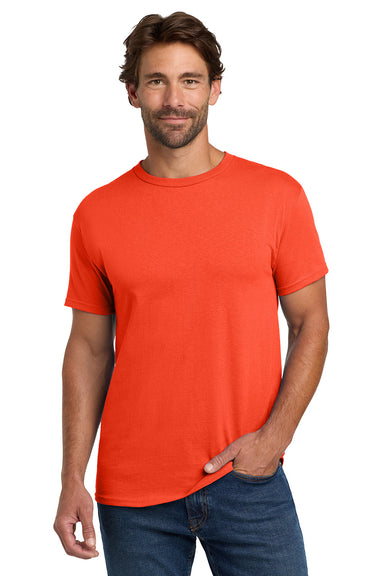 Hanes 5280 Mens ComfortSoft Short Sleeve Crewneck T-Shirt Orange Model Front