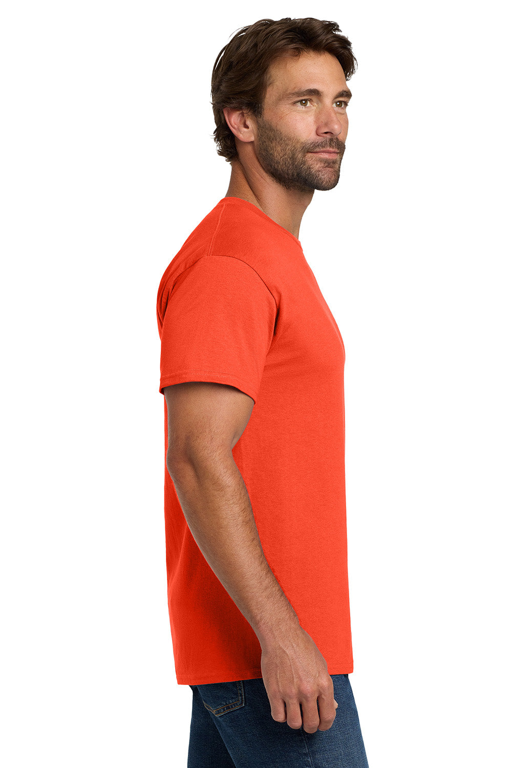 Hanes 5280 Mens ComfortSoft Short Sleeve Crewneck T-Shirt Orange Model Side