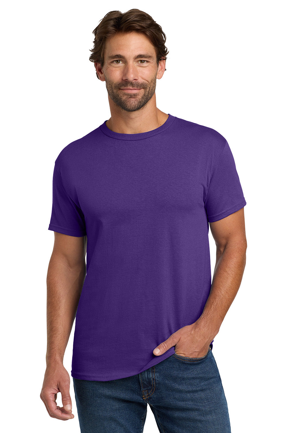 Hanes 5280 Mens ComfortSoft Short Sleeve Crewneck T-Shirt Purple Model Front